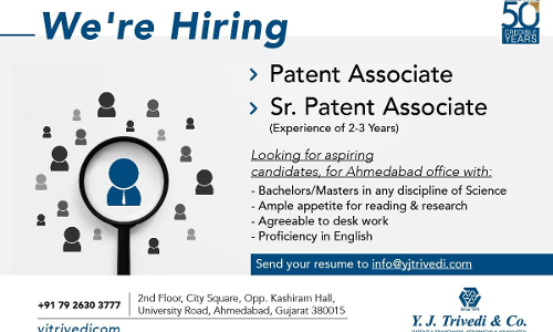 Senior Patent Associate And Patent Associate Vacancy At Y J Trivedi & Co